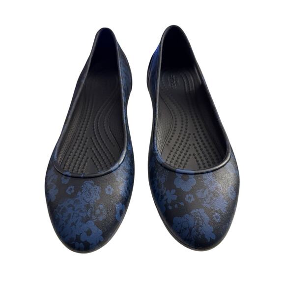 Crocs Sienna Flats Two Tone Black Blue Floral Women’s 5 Slip On Comfort - Picture 7 of 10